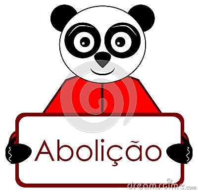 Panda with abolition placard, character, colors, portuguese, isolated. Vector Illustration