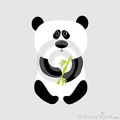 Panda baby bear. Cute cartoon character holding bamboo. Wild animal collection for kids. White background. Isolated. Flat design. Vector Illustration