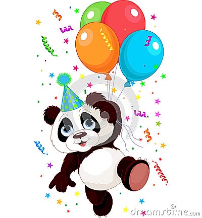 Panda and Balloons Vector Illustration