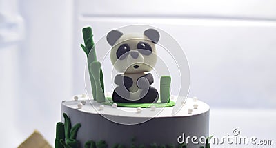 Panda and bamboo made of fondants for cake decoration in refrigerator Stock Photo