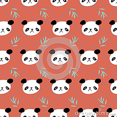 Panda Bamboo Zigzag Seamless Pattern Vector Illustration