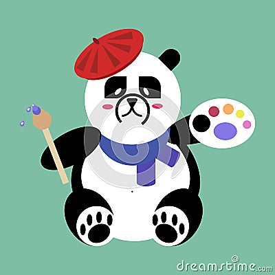 Panda Bear artist flat vector icon Vector Illustration