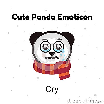 Panda Bear crying. A panda bear weeps. Illustration on a white background. Panda sad Emoji. Chinese bear sadness cry Vector Illustration