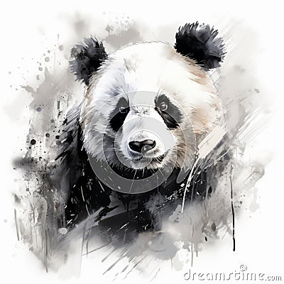 Expressive Panda Bear Portrait In Realistic Brushwork Cartoon Illustration