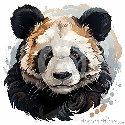 Realistic Panda Bear Face Illustration With Detailed Background Elements Stock Photo