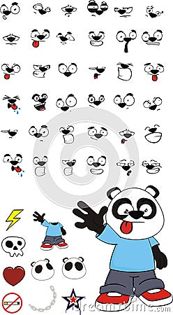 Friendly panda bear kid cartoon expressions set Vector Illustration