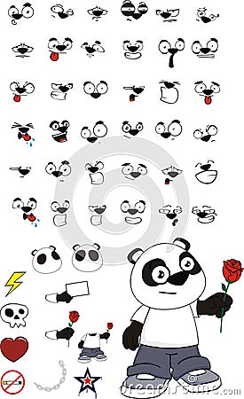 Rose panda bear kid cartoon expressions set Vector Illustration