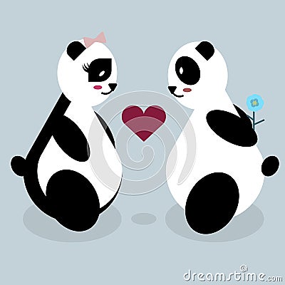 Panda bear lovers on Valentine's Day. Vector Illustration