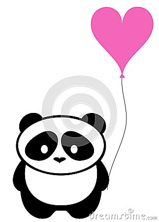 Panda Bear With Pink Heart Balloon Vector Illustration