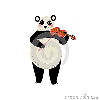 Panda Bear Playing Violin, Cute Cartoon Animal Musician Character Playing Musical Instrument Vector Illustration Vector Illustration