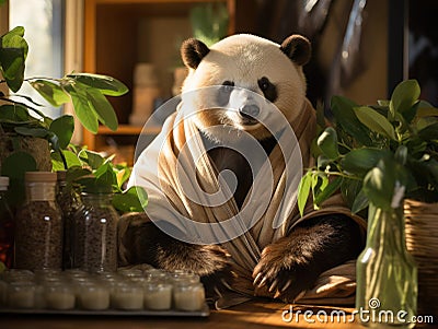 Panda bear yoga instructor with small mat Stock Photo
