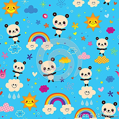 Panda bears seamless pattern Vector Illustration