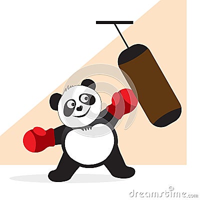 Panda boxer hits a punching bag. Stock Photo