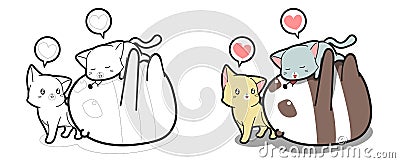 Panda and cats are loving cartoon coloring page Vector Illustration