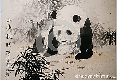 Panda,Chinese realistic brushwork Editorial Stock Photo