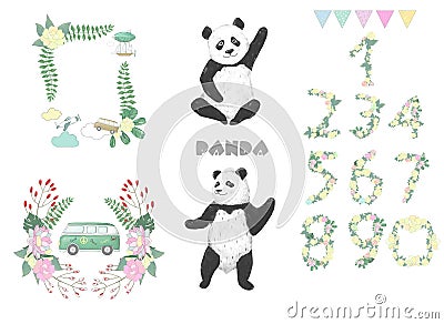 Panda clip art drawing animal illustration on white background cute animal celebration card Stock Photo