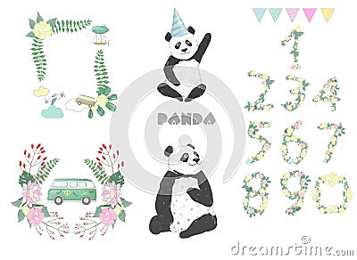 Panda clip art drawing animal illustration on white background cute animal celebration card Stock Photo