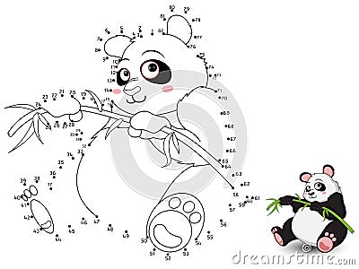 Panda Connect the dots and color set3 Vector Illustration