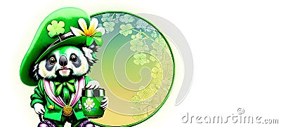 Panda Cute Animal in Green Patrick's day hat. Happy St patricks day background banner Generative AI. Stock Photo