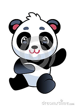 Panda. Cute asian adorable bear seating, china baby mascot zoo animal, simple icon or logo design, tropical black and Vector Illustration