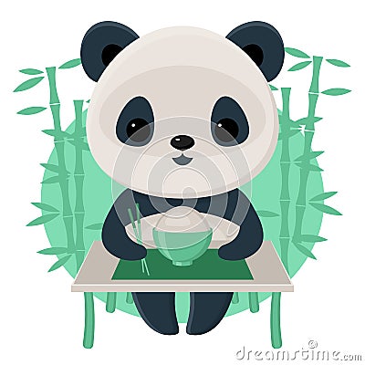 Panda eating rice Vector Illustration