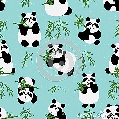 Panda family seamless pattern Vector Illustration