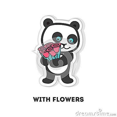 Panda with flowers. Vector Illustration