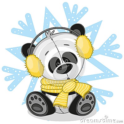 Panda in a fur headphones Vector Illustration