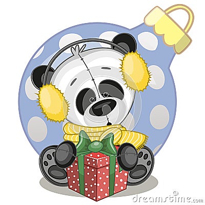 Panda in a fur headphones Vector Illustration