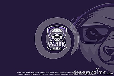 Panda head shield gaming mascot logo Stock Photo
