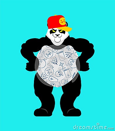 Panda gangster and bandit. Cool Bear. SWAG gangsta. Animal guy rapper Vector Illustration