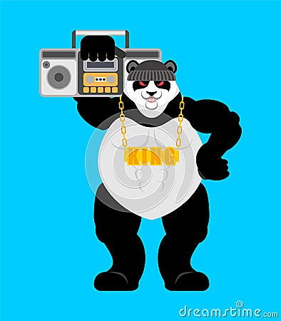 Panda gangster and bandit. Cool Bear. SWAG gangsta. Animal guy rapper Vector Illustration