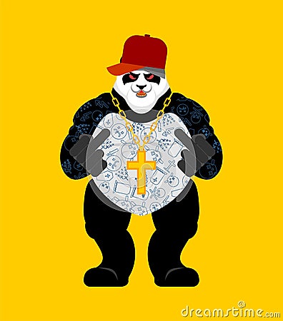 Panda gangster and bandit. Cool Bear. SWAG gangsta. Animal guy rapper Vector Illustration
