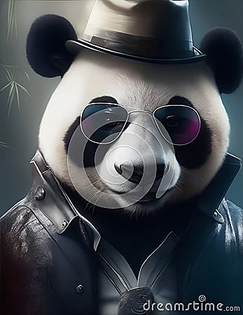 panda gangster in glasses and hat illustration Cartoon Illustration