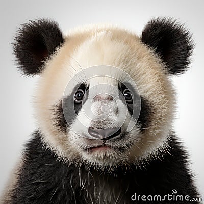 Hyper-realistic Panda Close-up: Photobashing Style Portrait On Gray Background Stock Photo