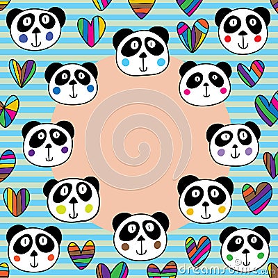 Panda head love circle frame Vector Illustration