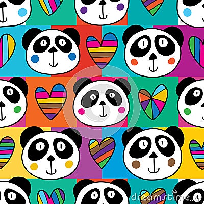 Panda head love square seamless Vector Illustration