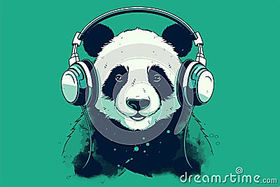 Panda with headphones vintage vector Vector Illustration