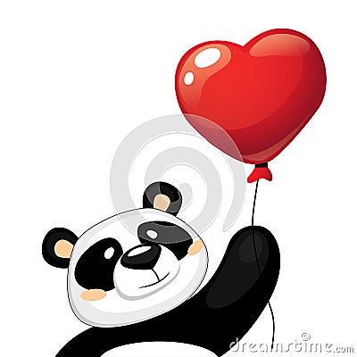 Panda with heart balloon Vector Illustration