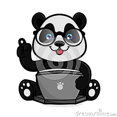 Panda hold laptop Vector Illustration