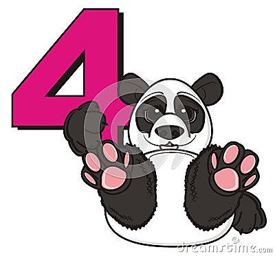 Panda hold a number four Stock Photo