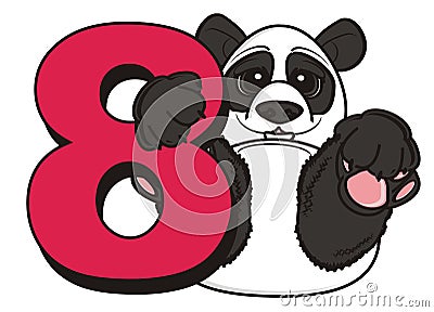 Panda hold a red number eight Stock Photo