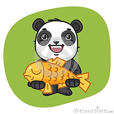 Panda Holds Big Fish Vector Illustration