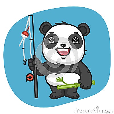 Panda Holds Fishing Rod Vector Illustration