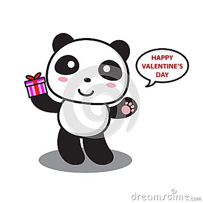 panda holds a gift and say happy valentine day Vector Illustration