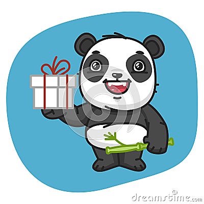 Panda Holds Gift Vector Illustration