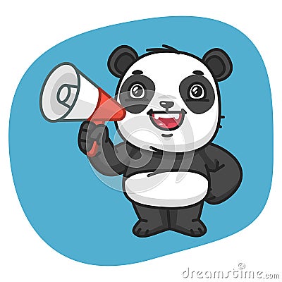 Panda Holds Megaphone Vector Illustration