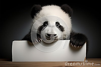 Panda holds sizable blank poster ready for creative storytelling Stock Photo