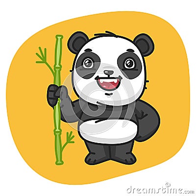 Panda Holds Stalk Bamboo Vector Illustration