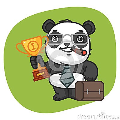 Panda Holds Suitcase and Cup Vector Illustration